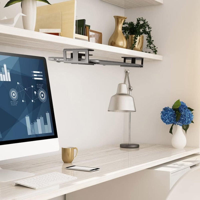 IFCASE Under Desk Laptop Mount with Adhesive & Screw in, Hard Aluminum Under Desk Shelf Holder for Laptop, Mac mini, MacBook, Keyboard with Anti-Scratch Silicone (Silver) - Image 5